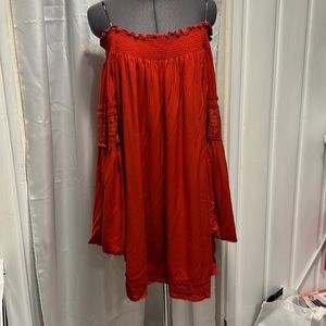 Off the shoulder deep rust color shirt dress or long top